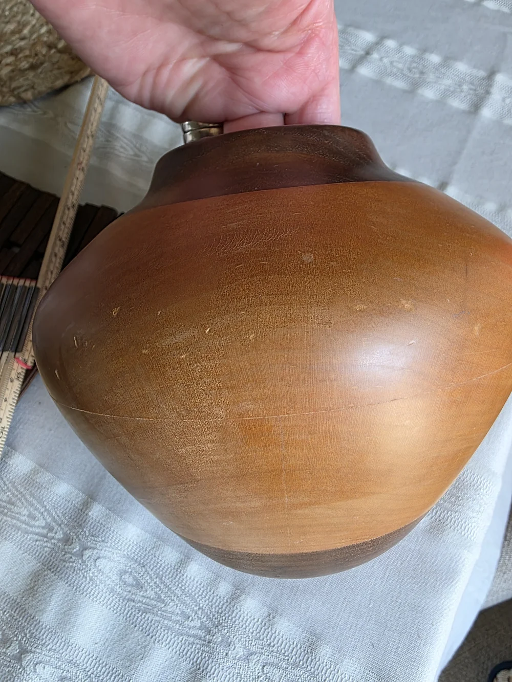 Vintage-Style Turned Wood Vase Two-Tone Boho Sculptural Vessel
